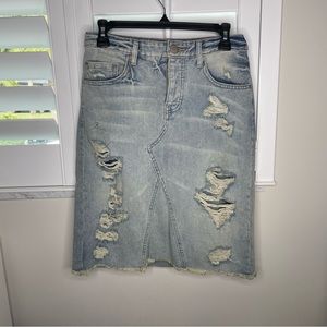Free People Distressed Denim Skirt